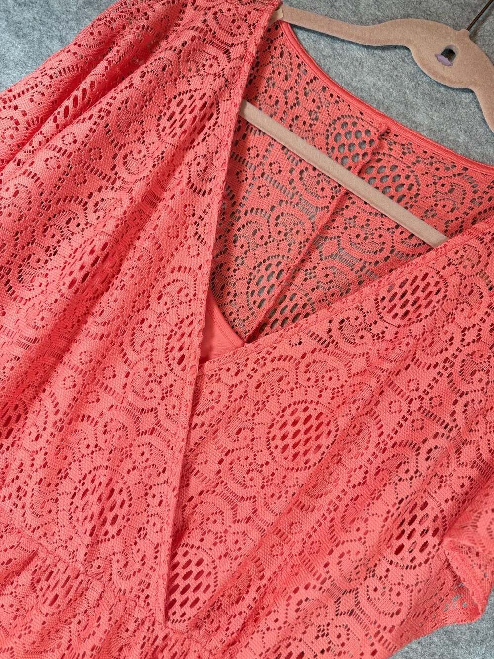 Simply Emma Coral Lace High-Low Wrap Dress Size 1X
